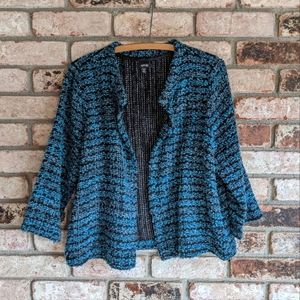 💙 Apt 9 Blue Subtle Metallic Fuzzy Boucle Cardigan Blazer Sweater Size 0X